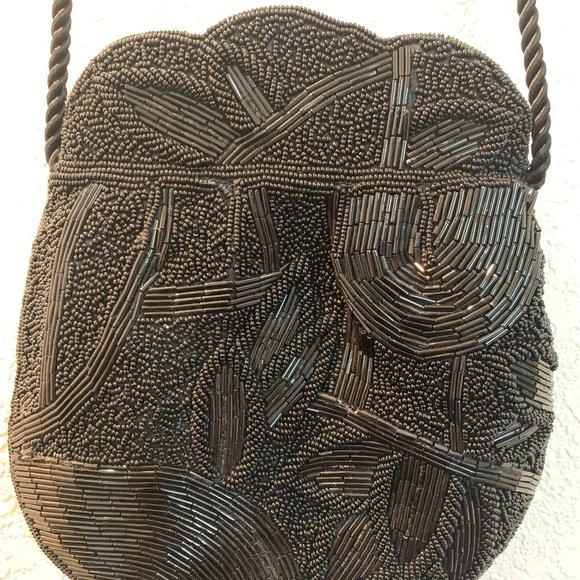 Vintage beaded evening bag black 8" X 7 1/2" - Picture 4 of 6